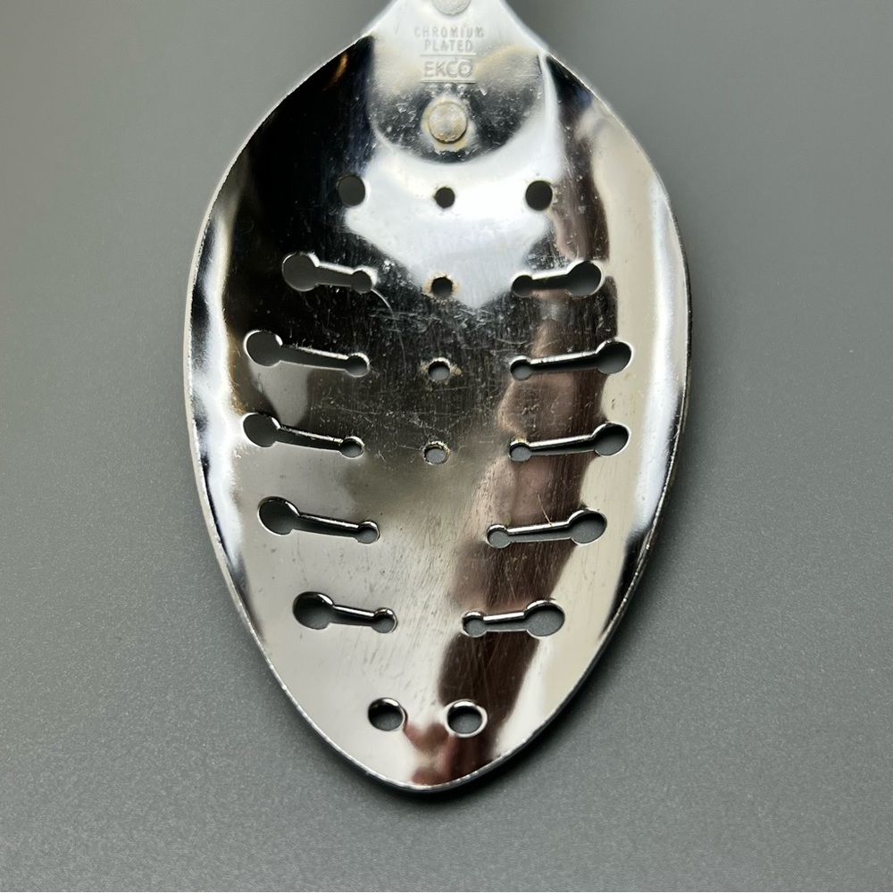 VTG EKCO Chromium Plated Stainless Spotted Spoon With White Handle MCM - Picture 8 of 13